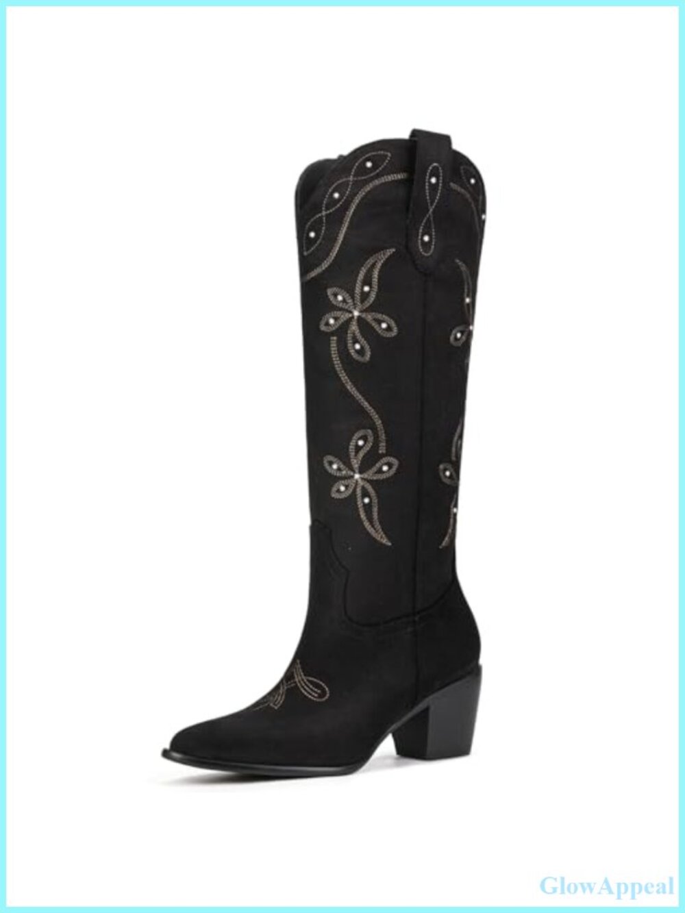Knee High Faux Suede Western Cowgirl Boots Pointed Toe Block Heel Pull On